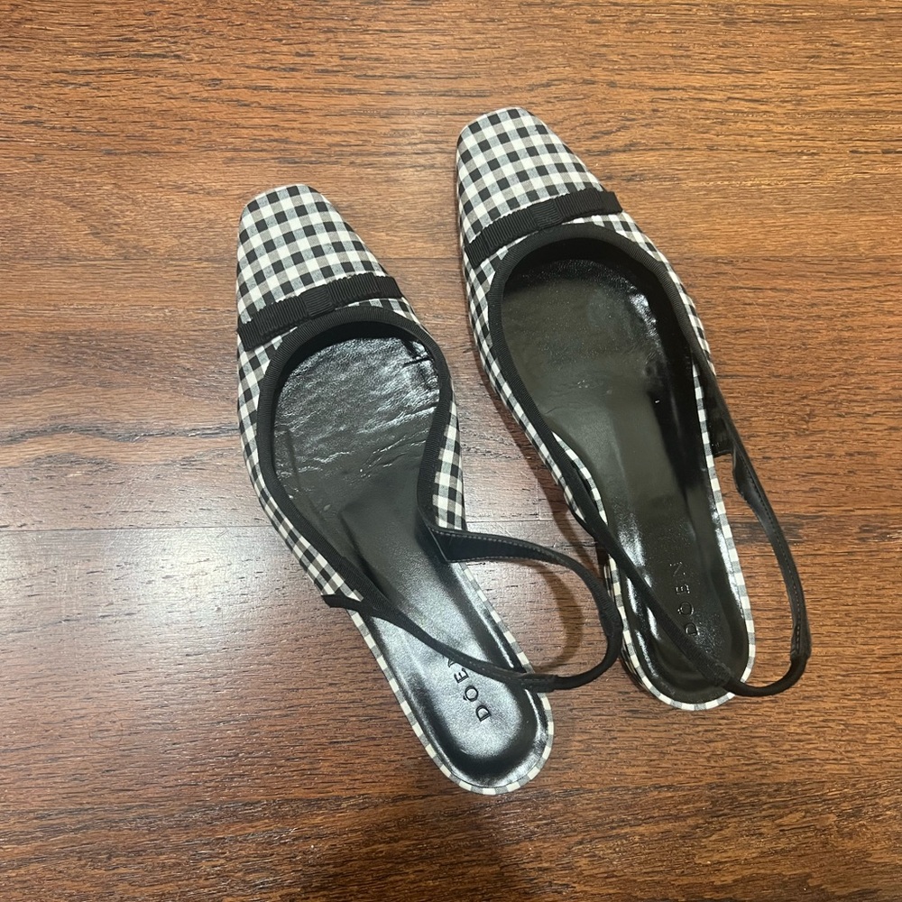Doen Black and White Gingham Slingback Flats